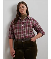 Lauren Ralph Lauren Plus Size Brawley Plaid Spread Collar Long Sleeve Button Front Shirt