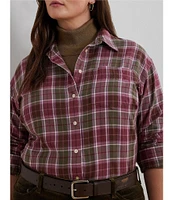 Lauren Ralph Lauren Plus Size Brawley Plaid Spread Collar Long Sleeve Button Front Shirt