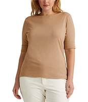 Lauren Ralph Lauren Plus Size Camel Stretch-Infuse Cotton Boat Neck Tee