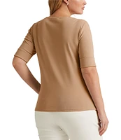 Lauren Ralph Lauren Plus Size Camel Stretch-Infuse Cotton Boat Neck Tee