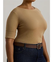 Lauren Ralph Lauren Plus Size Camel Stretch-Infuse Cotton Boat Neck Tee