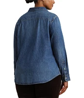 Lauren Ralph Lauren Plus Size Classic Fit Denim Point Collar Long Sleeve Button Front Shirt