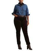 Lauren Ralph Lauren Plus Size Classic Fit Denim Point Collar Long Sleeve Button Front Shirt