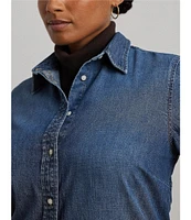 Lauren Ralph Lauren Plus Size Classic Fit Denim Point Collar Long Sleeve Button Front Shirt