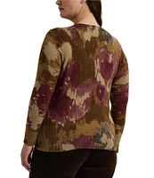 Lauren Ralph Lauren Plus Size Cotton-Blend Abstract Floral Print Crew Neck Long Sleeve Sweater