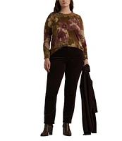 Lauren Ralph Lauren Plus Size Cotton-Blend Abstract Floral Print Crew Neck Long Sleeve Sweater