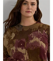 Lauren Ralph Lauren Plus Size Cotton-Blend Abstract Floral Print Crew Neck Long Sleeve Sweater