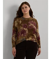 Lauren Ralph Lauren Plus Size Cotton-Blend Abstract Floral Print Crew Neck Long Sleeve Sweater