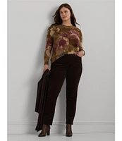 Lauren Ralph Lauren Plus Size Cotton-Blend Abstract Floral Print Crew Neck Long Sleeve Sweater