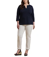 Lauren Ralph Lauren Plus Size Cotton Jersey Split V-Neck 3/4 Sleeve Shirt