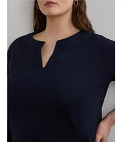 Lauren Ralph Lauren Plus Size Cotton Jersey Split V-Neck 3/4 Sleeve Shirt