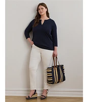 Lauren Ralph Lauren Plus Size Cotton Jersey Split V-Neck 3/4 Sleeve Shirt