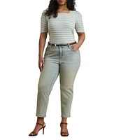 Lauren Ralph Lauren Plus Size Cotton Jersey Striped Square Neck Short Puff Sleeve Top
