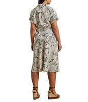 Lauren Ralph Lauren Plus Size Crepe de Chine Abstract Print Camp Collar Short Sleeve Belted Shirt Dress