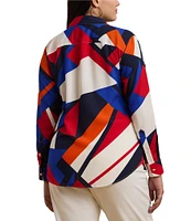 Lauren Ralph Lauren Plus Size Crepe de Chine Abstract Print Point Collar Long Sleeve Button-Front Shirt