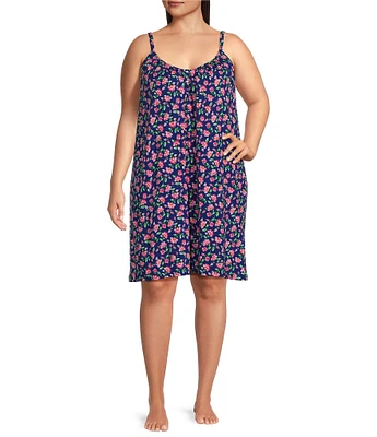 Lauren Ralph Lauren Plus Size Double Strap Button-Front Scoop Neck Jersey Knit Multi-Floral Chemise