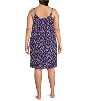 Lauren Ralph Lauren Plus Size Double Strap Button-Front Scoop Neck Jersey Knit Multi-Floral Chemise