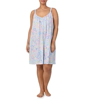 Lauren Ralph Lauren Plus Size Double Strap Button Scoop V-Neck Paisley Print Knit Chemise