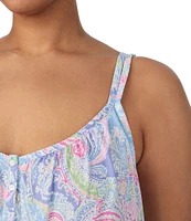 Lauren Ralph Lauren Plus Size Double Strap Button Scoop V-Neck Paisley Print Knit Chemise