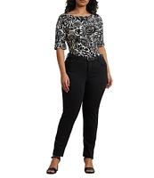 Lauren Ralph Lauren Plus Size Embroidered Floral Boat Neck Elbow Sleeve Tee