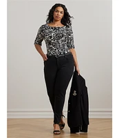 Lauren Ralph Lauren Plus Size Embroidered Floral Boat Neck Elbow Sleeve Tee