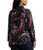 Lauren Ralph Lauren Plus Size Equestrian-Inspired Floral Print Crepe Long Sleeve Button-Front Shirt