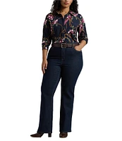 Lauren Ralph Lauren Plus Size Equestrian-Inspired Floral Print Crepe Long Sleeve Button-Front Shirt