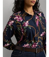 Lauren Ralph Lauren Plus Size Equestrian-Inspired Floral Print Crepe Long Sleeve Button-Front Shirt