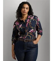 Lauren Ralph Lauren Plus Size Equestrian-Inspired Floral Print Crepe Long Sleeve Button-Front Shirt