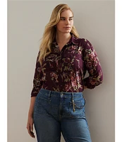 Lauren Ralph Lauren Plus Size Floral Cotton Voile Point Collar Long Sleeve Button-Front Shirt