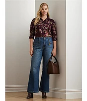 Lauren Ralph Lauren Plus Size Floral Cotton Voile Point Collar Long Sleeve Button-Front Shirt