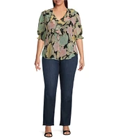 Lauren Ralph Lauren Plus Size Floral Crinkle Georgette Ruffle Trim Blouse