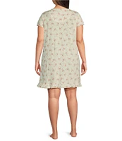 Lauren Ralph Lauren Plus Size Floral Print Double Short Sleeves Split-Round Neckline Knee Length Knit Nightgown