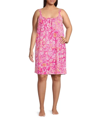 Lauren Ralph Lauren Plus Size Floral Print Double Strap Scoop Neck Knit Short Nightgown