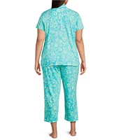 Lauren Ralph Lauren Plus Size Floral Print Short Sleeve Notch Collar Knit Cropped Pajama Set