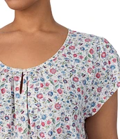 Lauren Ralph Lauren Plus Size Floral Print Short Sleeve Scoop Neck Knit Nightgown