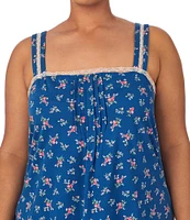 Lauren Ralph Lauren Plus Size Floral Print Sleeveless Square Neck Lace Trimmed Jersey Knit Short Nightgown