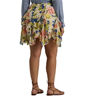 Lauren Ralph Lauren Plus Size Floral Ruffle Trim Georgette Skirt