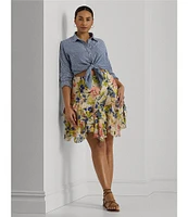 Lauren Ralph Lauren Plus Size Floral Ruffle Trim Georgette Skirt