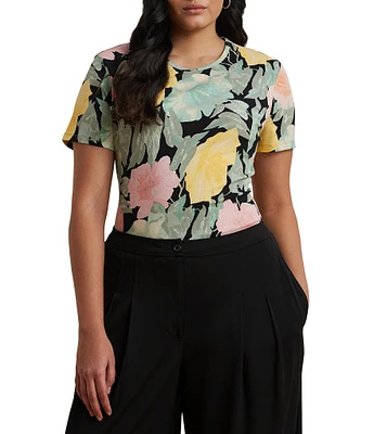 Lauren Ralph Lauren Plus Size Floral Stretch Cotton Crew Neck Short Sleeve T-Shirt