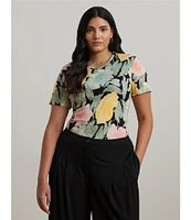 Lauren Ralph Lauren Plus Size Floral Stretch Cotton Crew Neck Short Sleeve T-Shirt