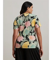 Lauren Ralph Lauren Plus Size Floral Stretch Cotton Crew Neck Short Sleeve T-Shirt