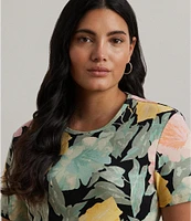 Lauren Ralph Lauren Plus Size Floral Stretch Cotton Crew Neck Short Sleeve T-Shirt