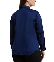 Lauren Ralph Lauren Plus Size Glossy Satin Charmeuse Point Collar Long Sleeve Button Front Shirt