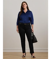 Lauren Ralph Lauren Plus Size Glossy Satin Charmeuse Point Collar Long Sleeve Button Front Shirt