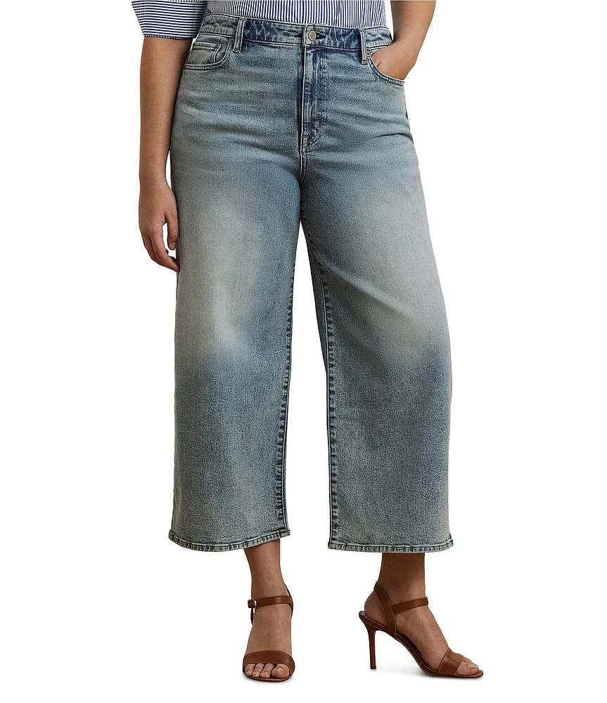 Lauren Ralph Lauren Plus Size Denim Twill High-Rise Wide-Leg Cropped Jeans
