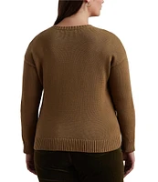 Lauren Ralph Lauren Plus Size Intarsia-Knit Beagle Crew Neck #double;LRL#double; Script Embroidered Sweater