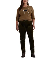 Lauren Ralph Lauren Plus Size Intarsia-Knit Beagle Crew Neck #double;LRL#double; Script Embroidered Sweater