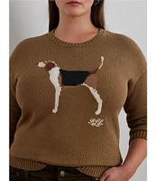 Lauren Ralph Lauren Plus Size Intarsia-Knit Beagle Crew Neck #double;LRL#double; Script Embroidered Sweater