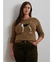 Lauren Ralph Lauren Plus Size Intarsia-Knit Beagle Crew Neck #double;LRL#double; Script Embroidered Sweater